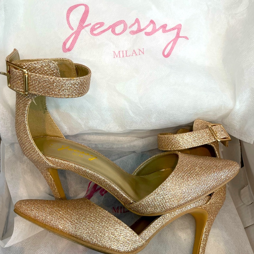 Jeossy Milan Gold Glitter Heels